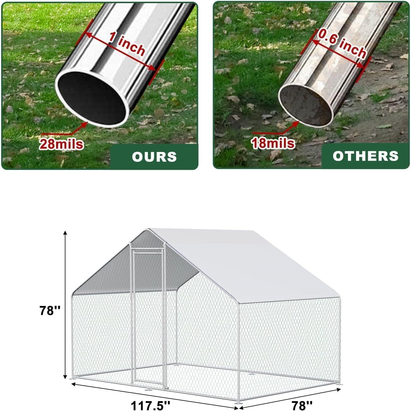 9.8 Ft x 6.5 Ft. Large Metal Outdoor Walk-in Chicken Coop with Waterproof Cover-3