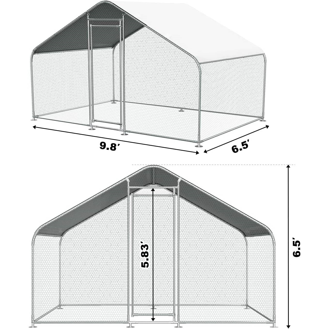 9.8 Ft x 6.5 Ft. Large Metal Outdoor Walk-in Chicken Coop with Waterproof Cover-4