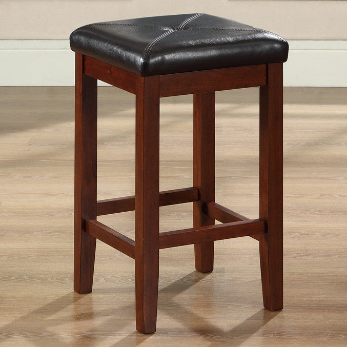 Set of 2 - Vintage Mahogany Bar Stools with Faux Leather Cushion Seat-0