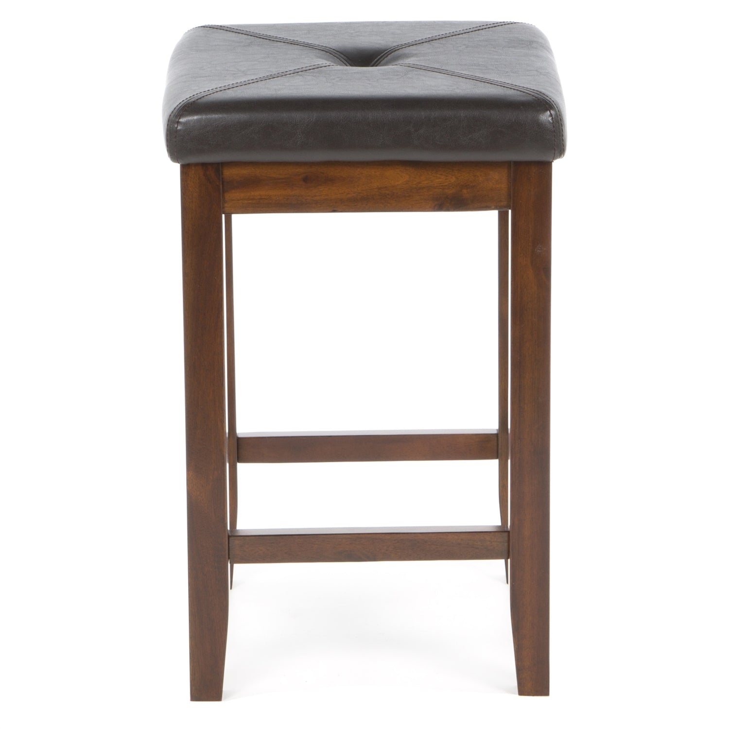 Set of 2 - Vintage Mahogany Bar Stools with Faux Leather Cushion Seat-2