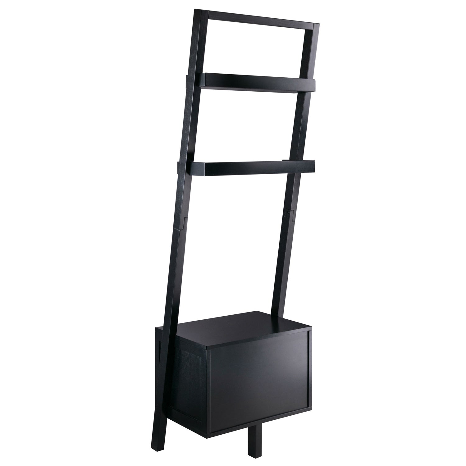 Modern Black 2 Drawer Entryway Shelf Leaning Ladder Bookshelf Bookcase-4