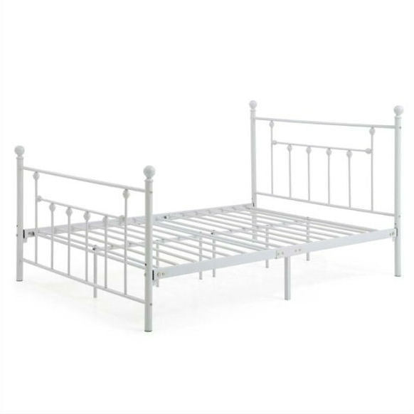 Full size White Classic Metal Platform Bed Frame with Headboard and Footboard-0