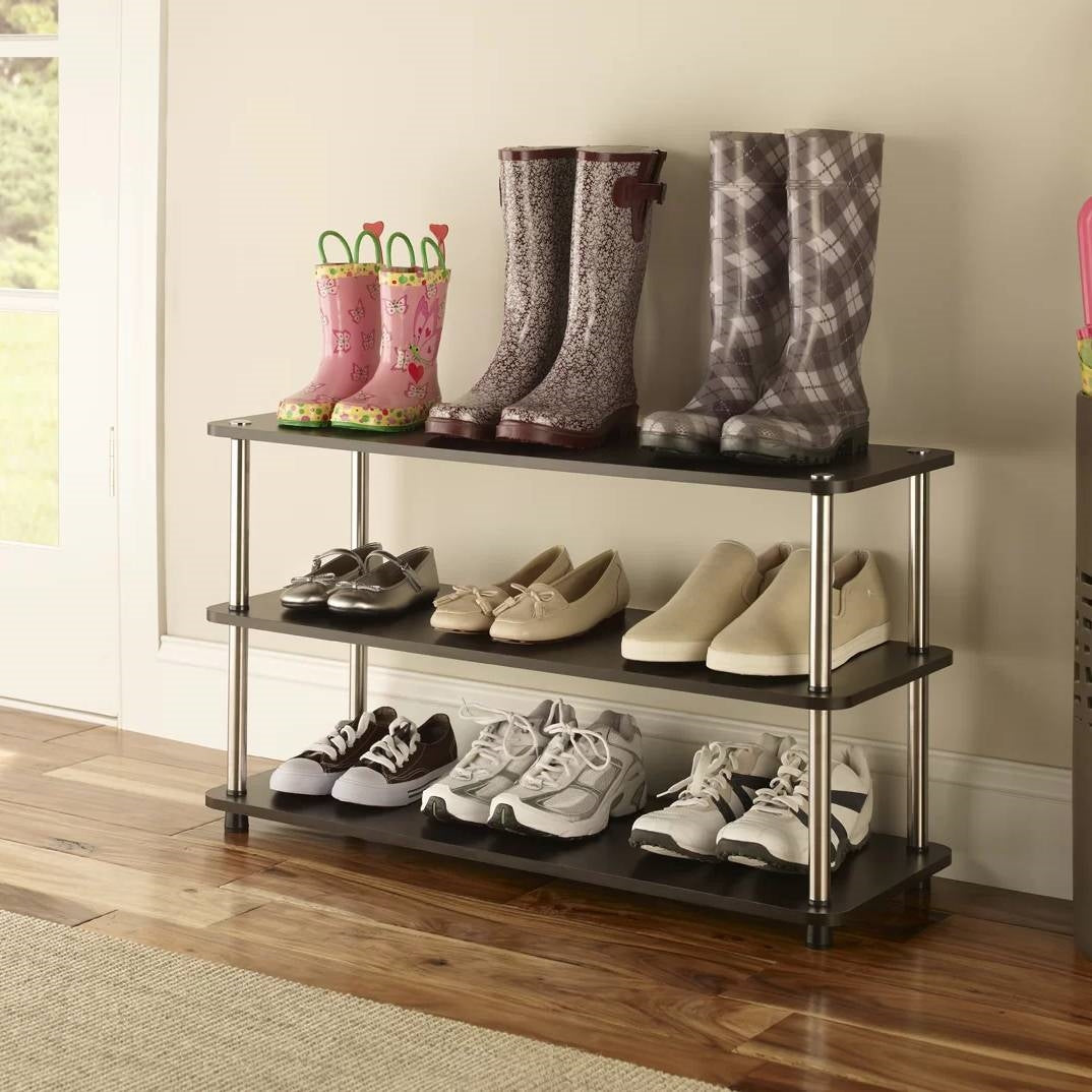 Espresso 3-Shelf Modern Shoe Rack - Holds up to 12 Pair of Shoes-1