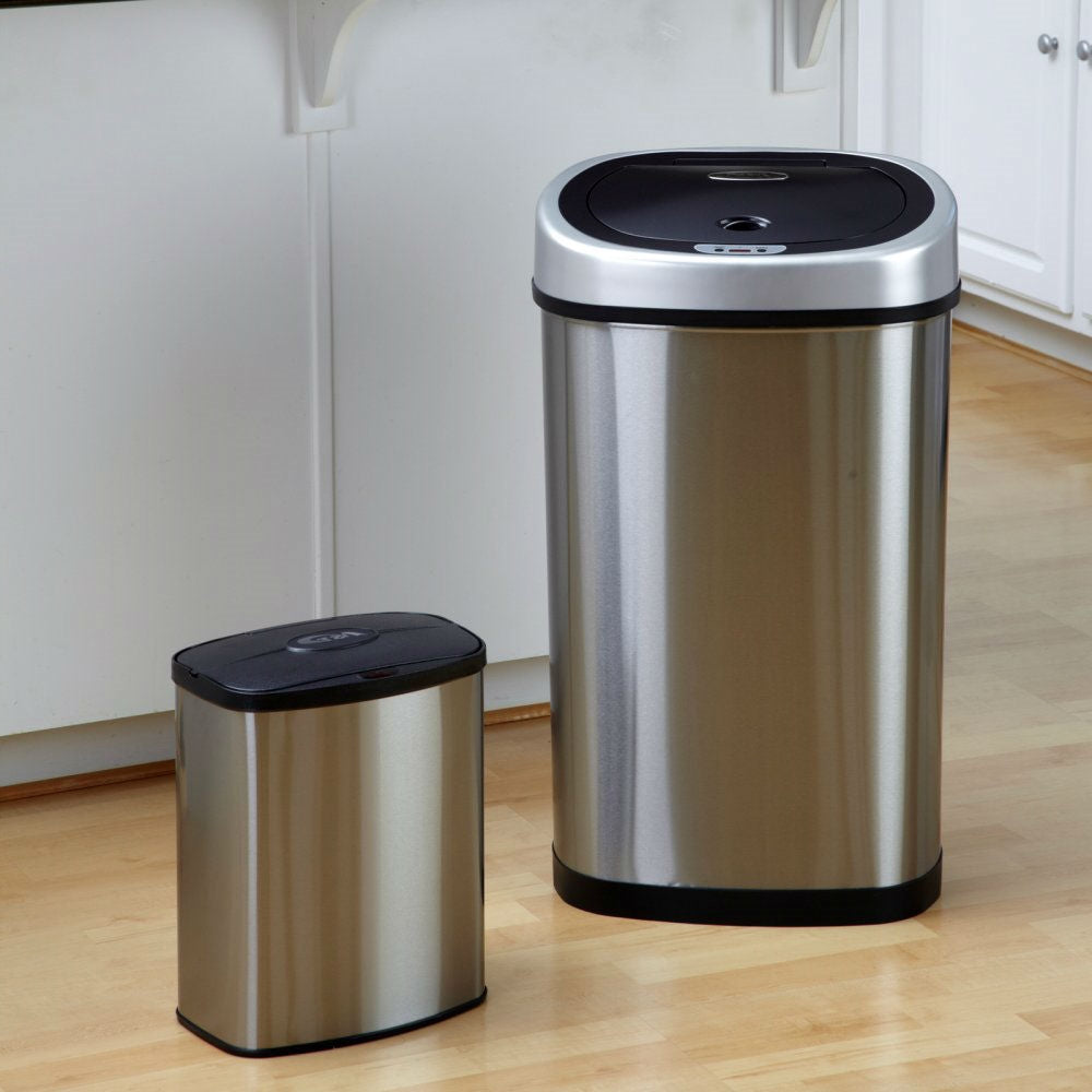 Set of 2 - Stainless Steel Touchless Trash Cans in 2 and 13 Gallon sizes-0