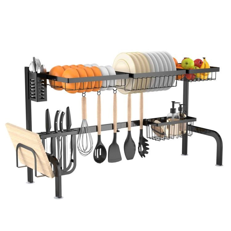 2 Tier Black Steel Adjustable Over the Sink Dish Drying Rack-0