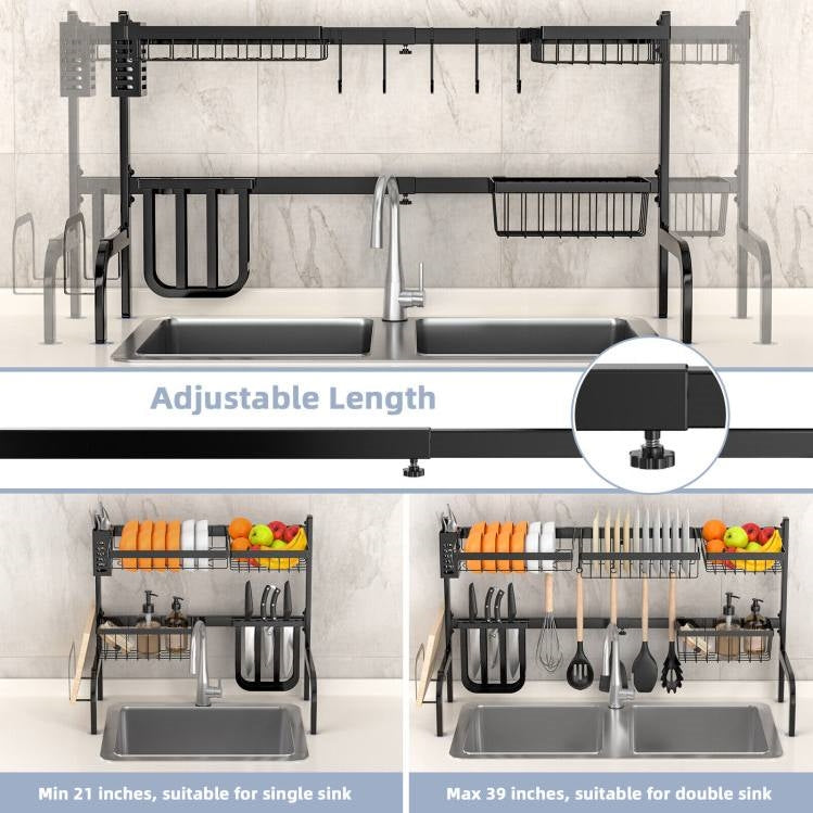 2 Tier Black Steel Adjustable Over the Sink Dish Drying Rack-1