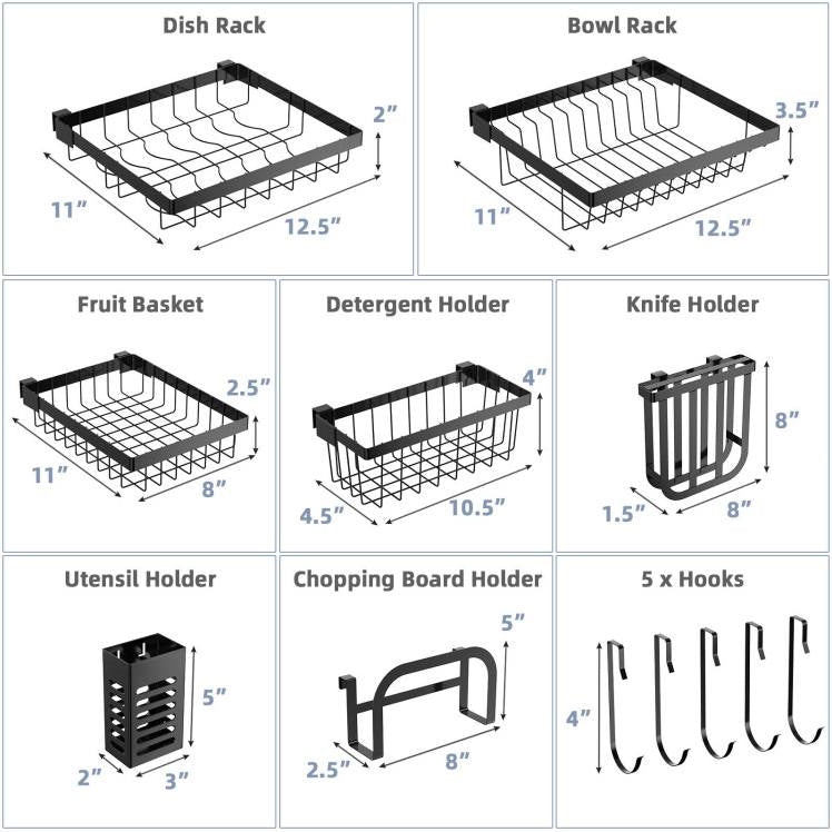 2 Tier Black Steel Adjustable Over the Sink Dish Drying Rack-3