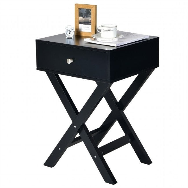 Retro Black X-Shape 1 Drawer Nightstand Coffee Table-0