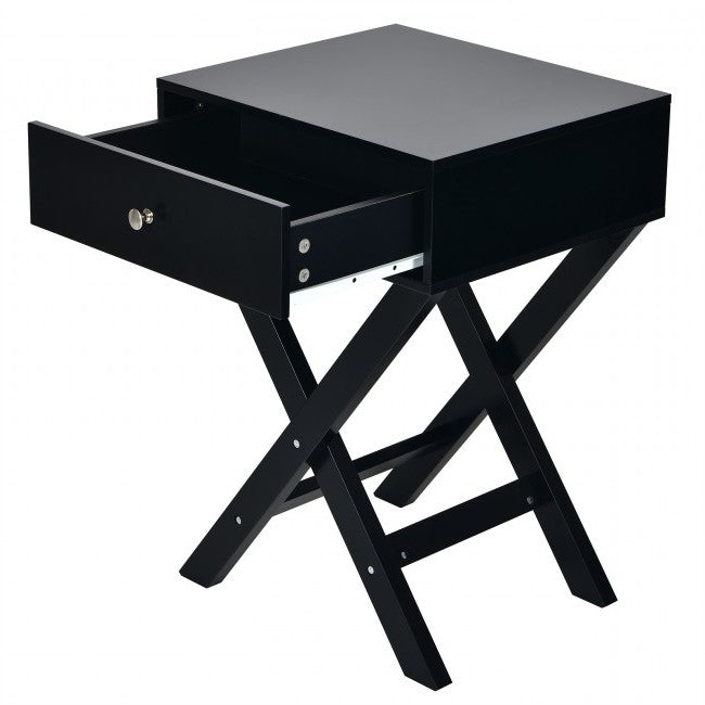 Retro Black X-Shape 1 Drawer Nightstand Coffee Table-1