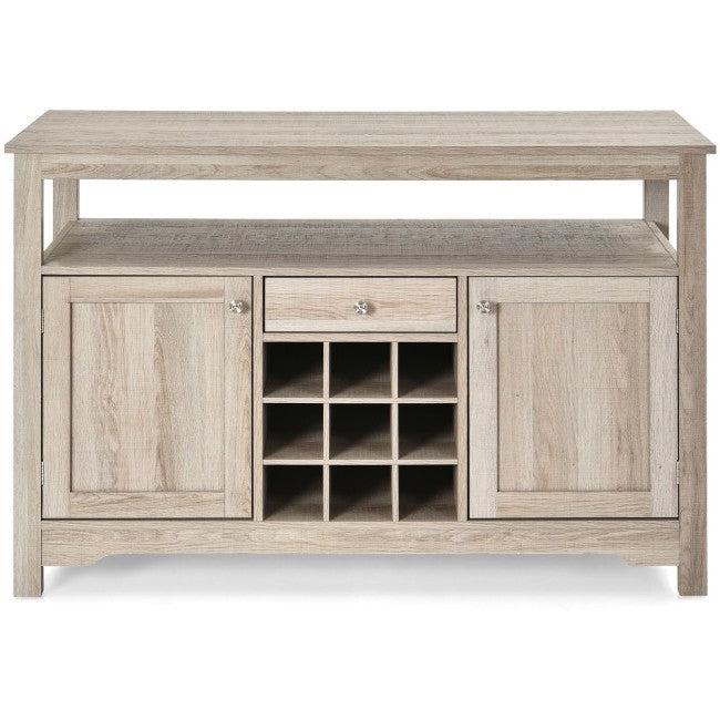 Gray Oak Buffet Server 9 Bottle Wine Cabinet Console-0