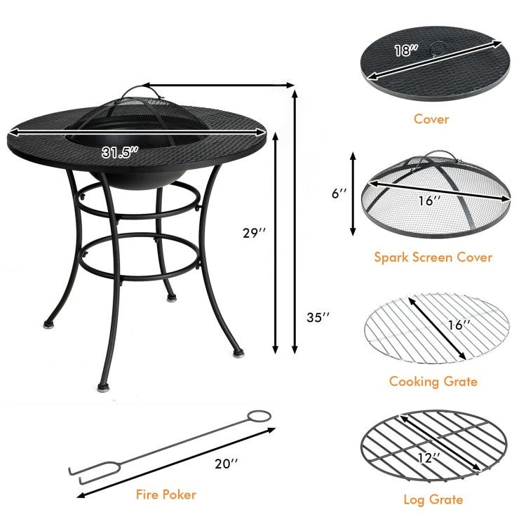 4 in 1 Fire Pit, Grill Cooking BBQ Grate, Ice Bucket, Dining Table-4