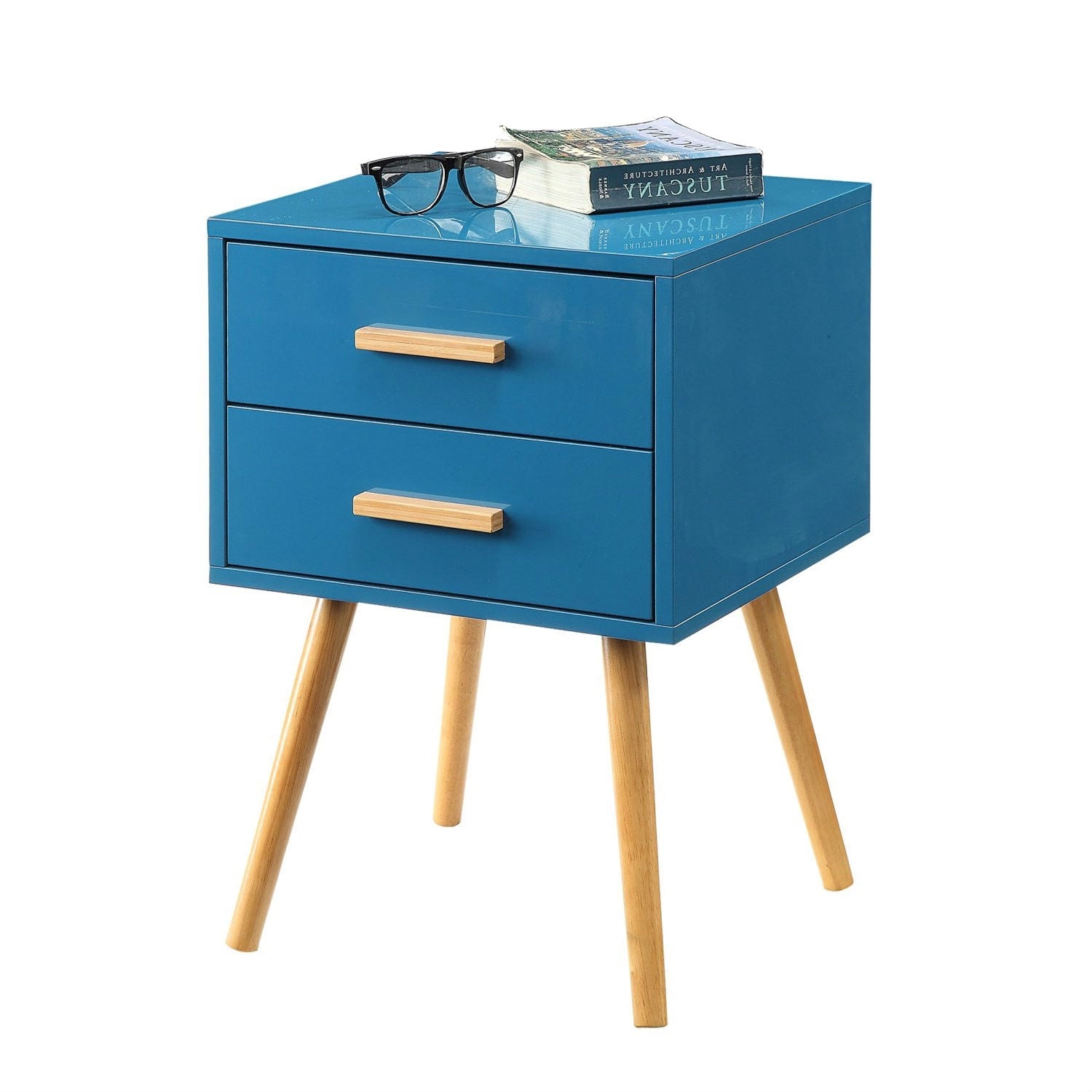 Modern Classic Mid-Century Style End Table Nightstand in Blue Finish-0