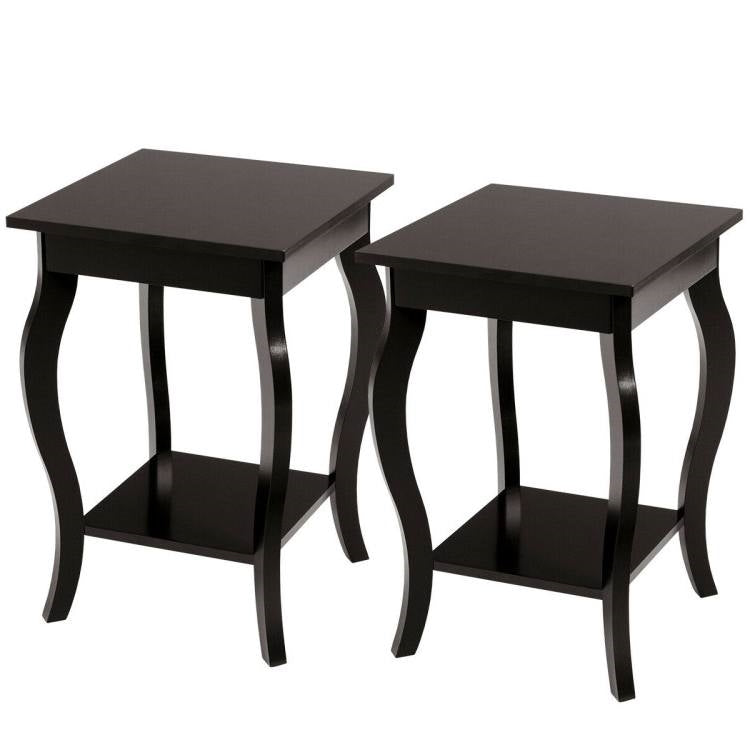 Modern Nightstand End Table with Bottom Shelf in Espresso Wood Finish - Set of 2-1