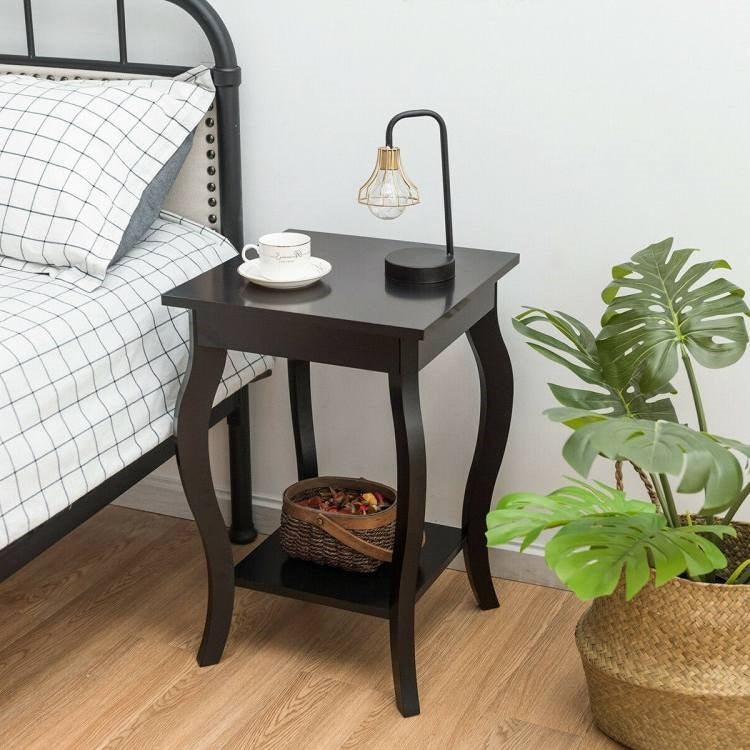 Modern Nightstand End Table with Bottom Shelf in Espresso Wood Finish - Set of 2-3