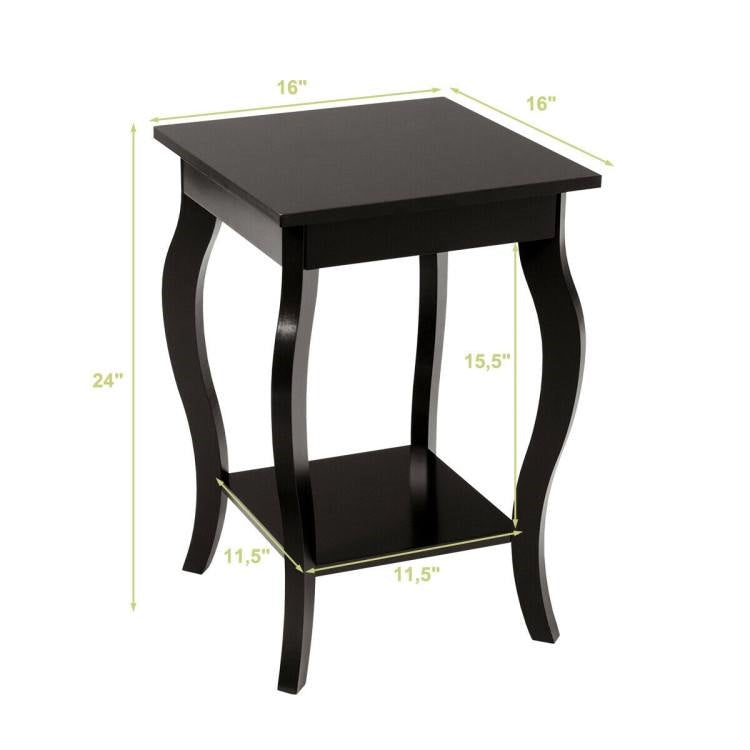 Modern Nightstand End Table with Bottom Shelf in Espresso Wood Finish - Set of 2-4