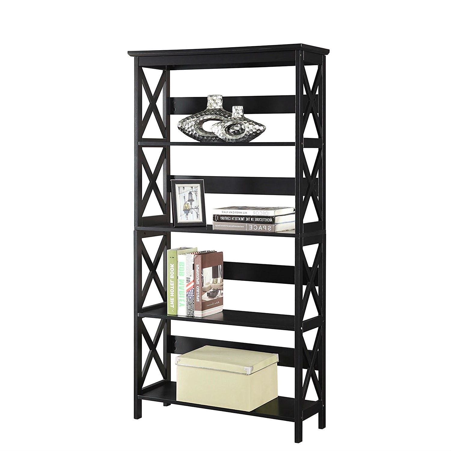 Glossy Black 5-Shelf Bookcase-2