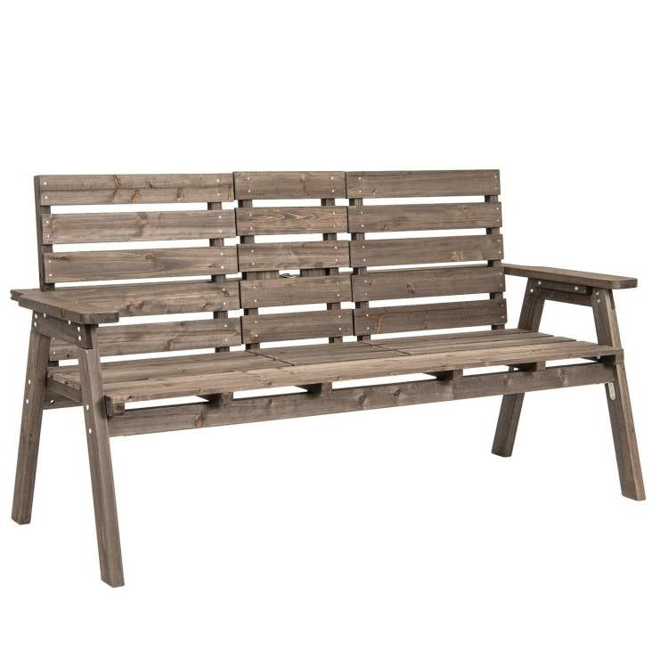 Farmhouse Outdoor Fir Wood Patio Garden Bench with Folding Center Table-0