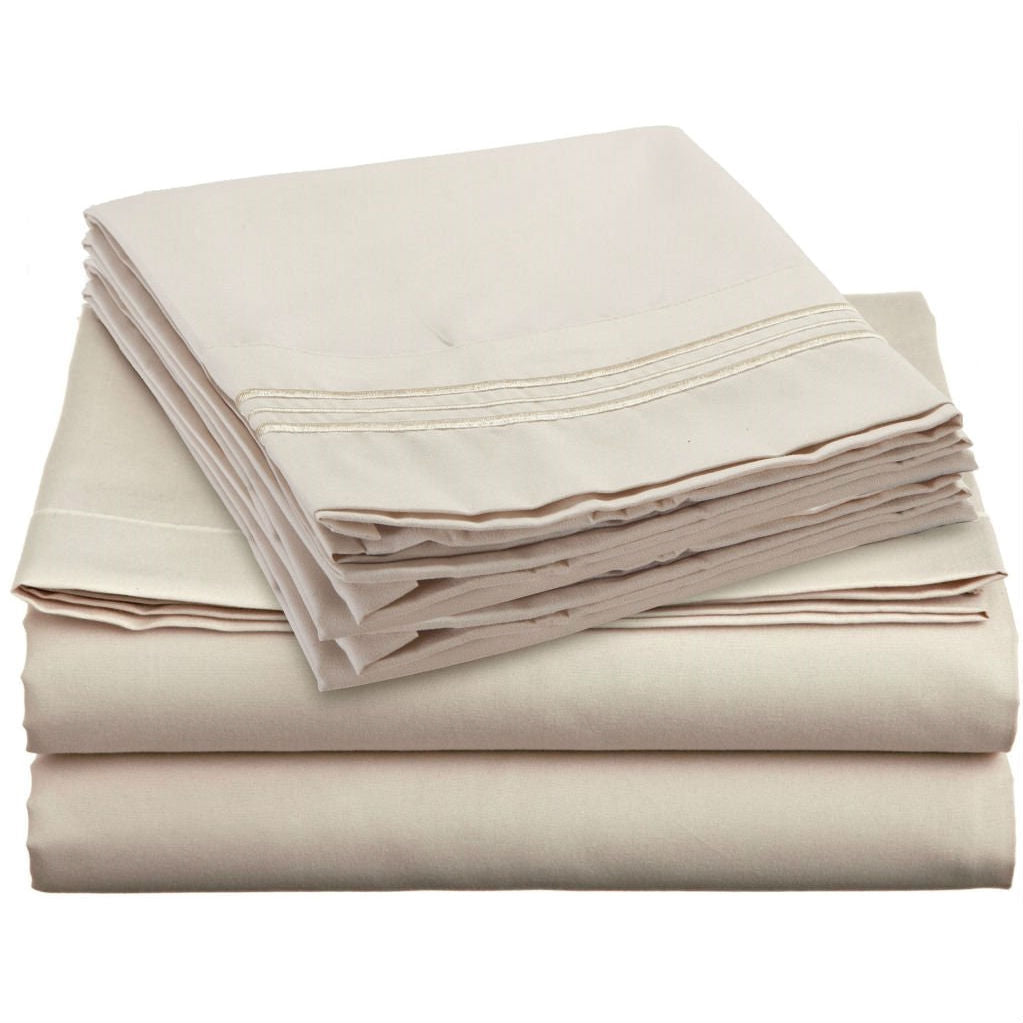 King size 4-Piece Sheet Set in Beige Cream Brushed Microfiber-0