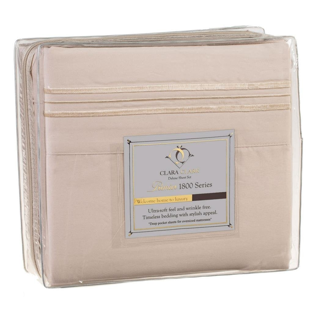 King size 4-Piece Sheet Set in Beige Cream Brushed Microfiber-1