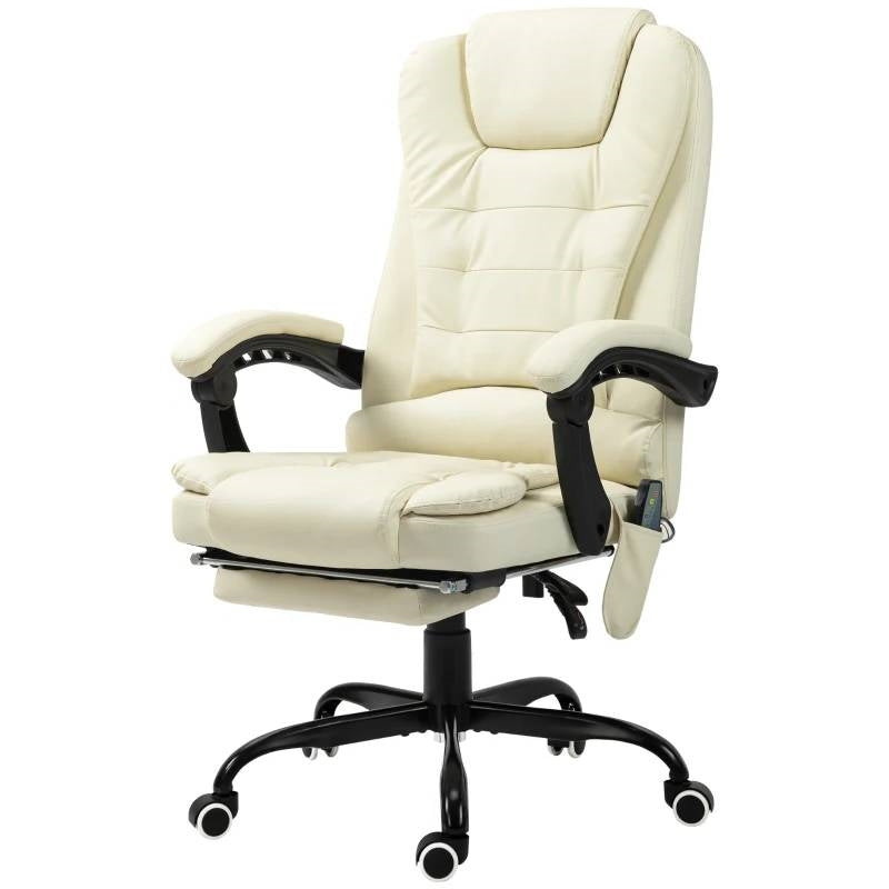 Cream 7 Mode Vibrating High Back Executive Massage Adjustable Office Chair-0