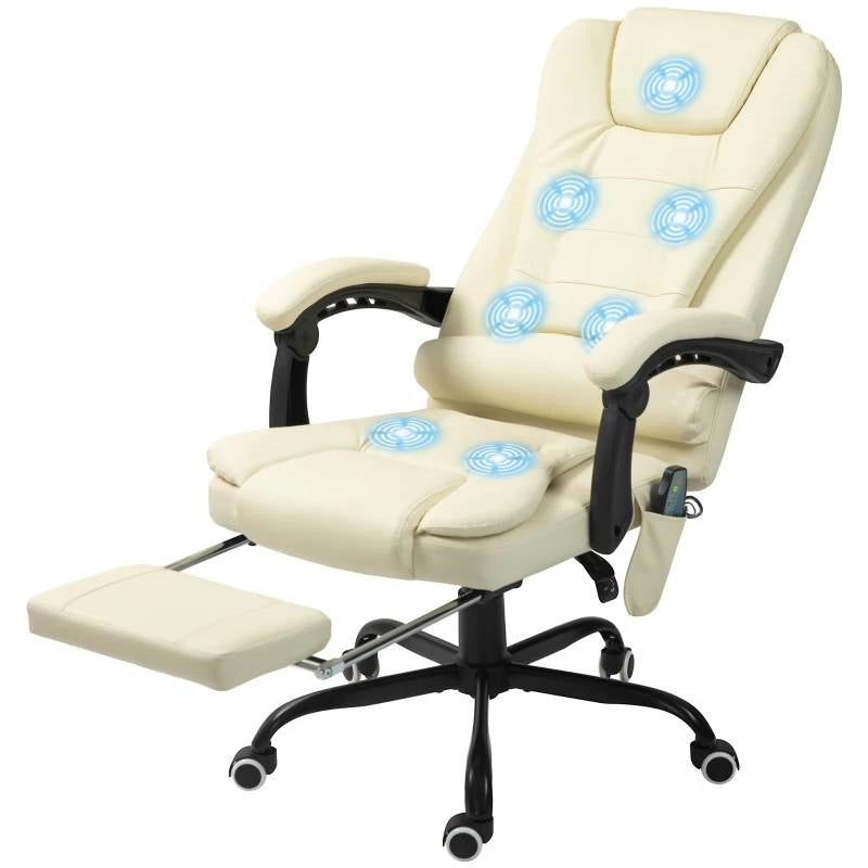Cream 7 Mode Vibrating High Back Executive Massage Adjustable Office Chair-1