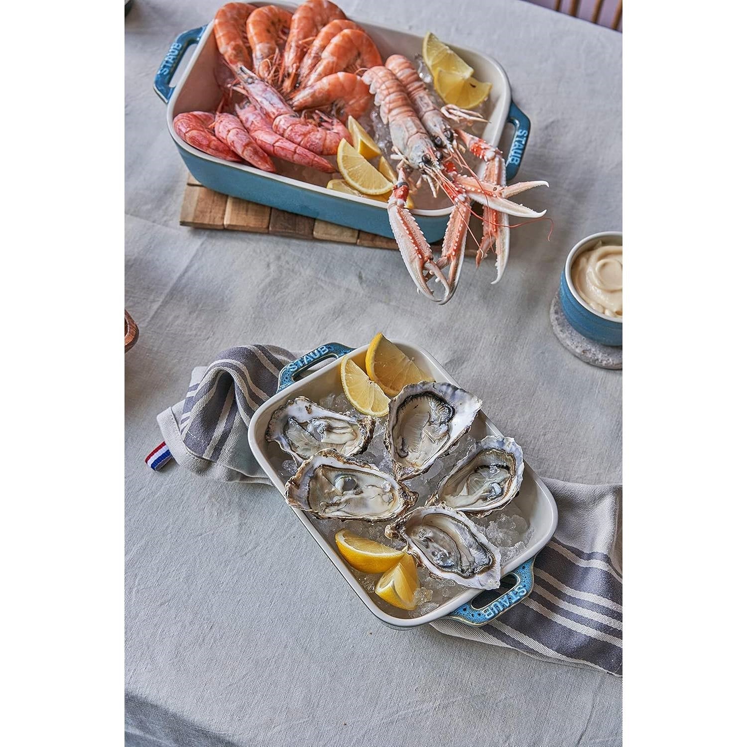 Set of 2 - Ceramic Stoneware Baking Dish Set in Blue Green Turquoise Ivory-1