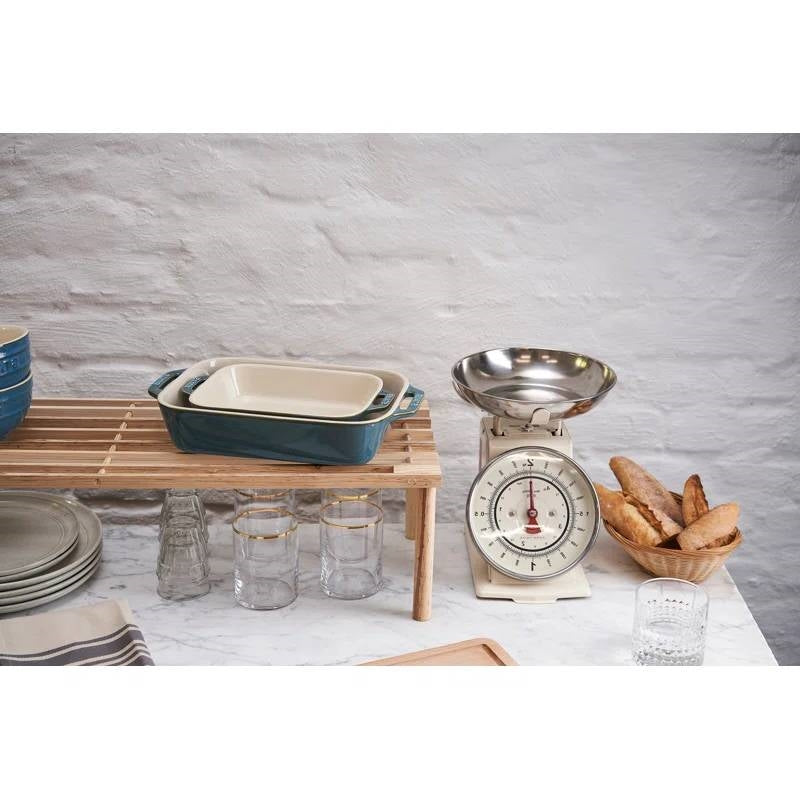 Set of 2 - Ceramic Stoneware Baking Dish Set in Blue Green Turquoise Ivory-4