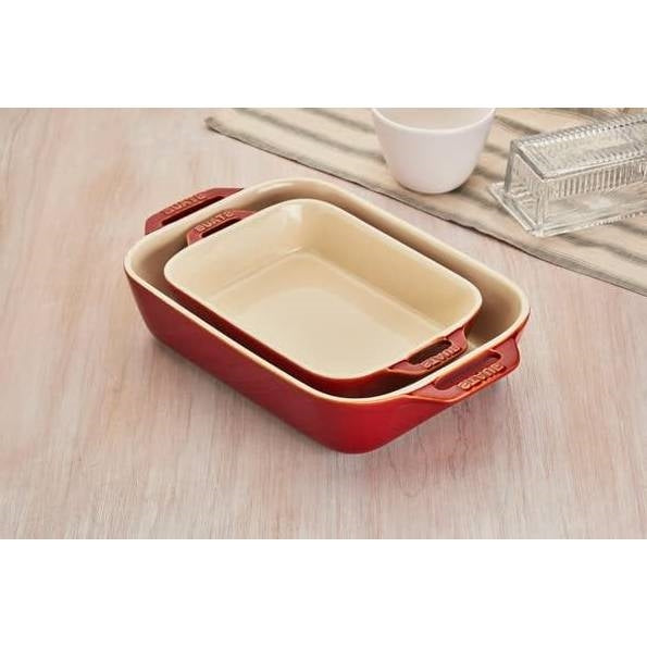 2 Piece Ceramic Stoneware Baking Dish Set in Cherry Red / Ivory-1