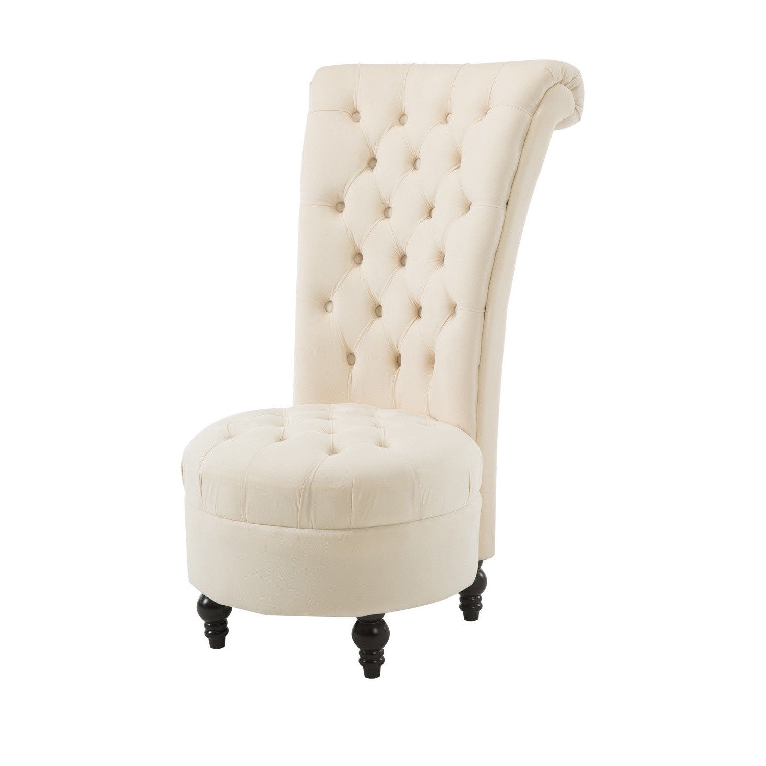 Cream Tufted High Back Plush Velvet Upholstered Accent Low Profile Chair-0