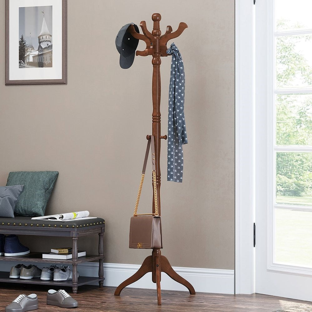 Classic Traditional Solid Wood Coat Rack in Walnut Finish-2