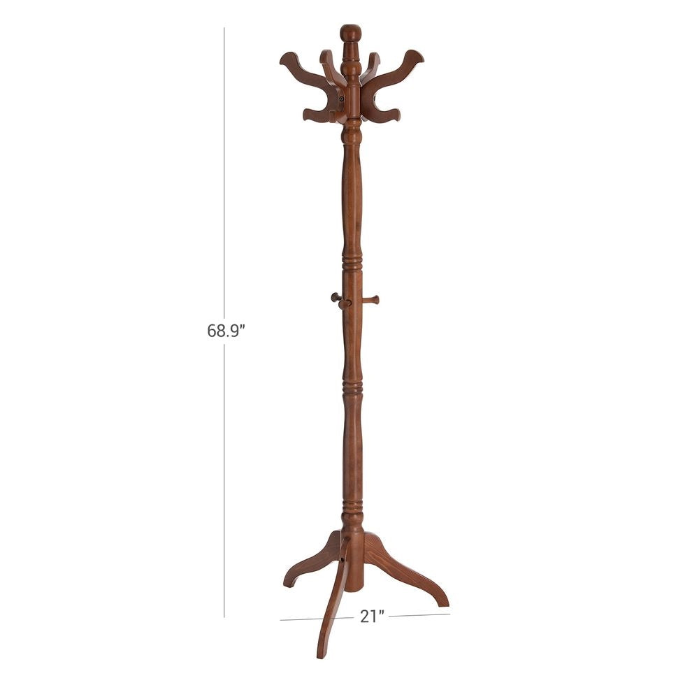 Classic Traditional Solid Wood Coat Rack in Walnut Finish-4