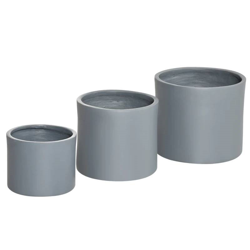 Set of 3 Stackable Round Outdoor Flower Pot Planters with Drainage Holes in Grey-1