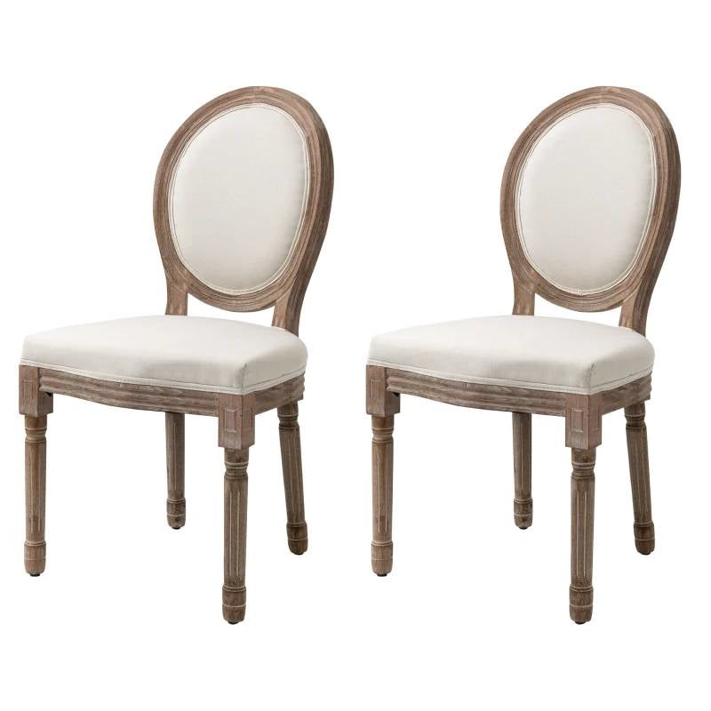 Set of 2 Vintage Upholstered Armless Curved Back Dining Chairs Creamy White-0