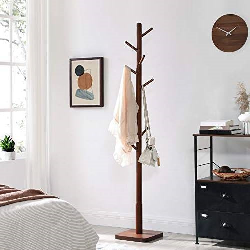 Adjustable Height Mid-Century Modern Style Coat Rack in Walnut Wood Finish-0