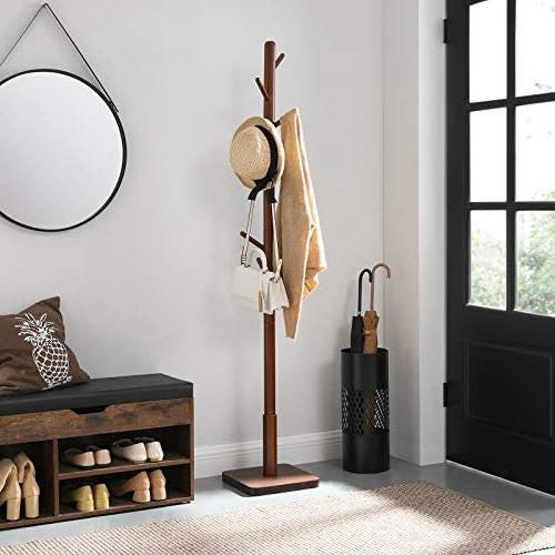 Adjustable Height Mid-Century Modern Style Coat Rack in Walnut Wood Finish-1