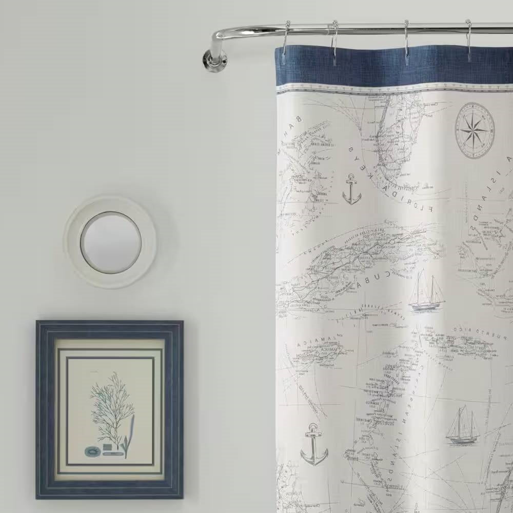 72-inch Cotton Shower Curtain with Florida Keys Ship Map Pattern-3