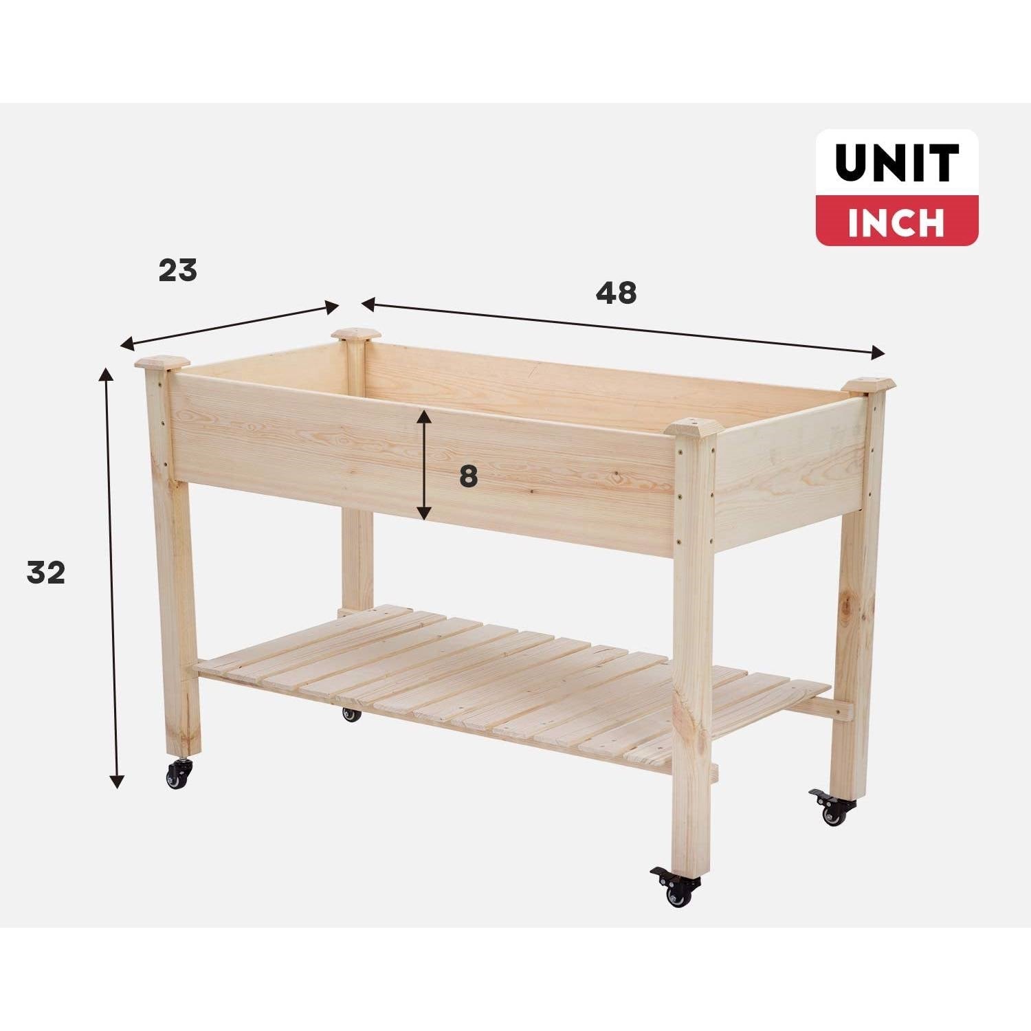 2ft x 4ft Outdoor Solid Fir Wood Raised Garden Bed Planter Box on Locking Wheels-3