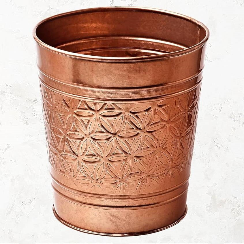 Bathroom Bedroom Metal Trash Can Waste Basket in Copper Finish-0