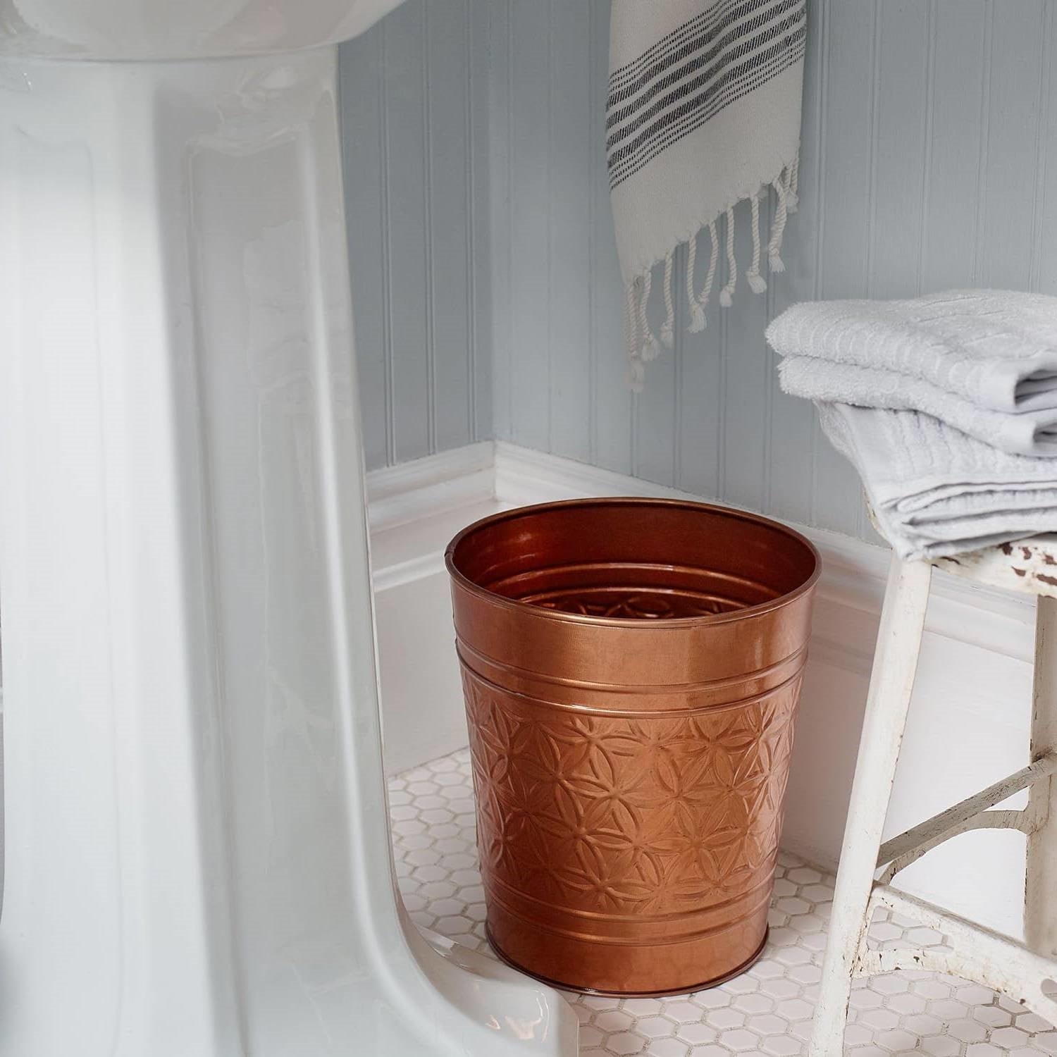 Bathroom Bedroom Metal Trash Can Waste Basket in Copper Finish-1