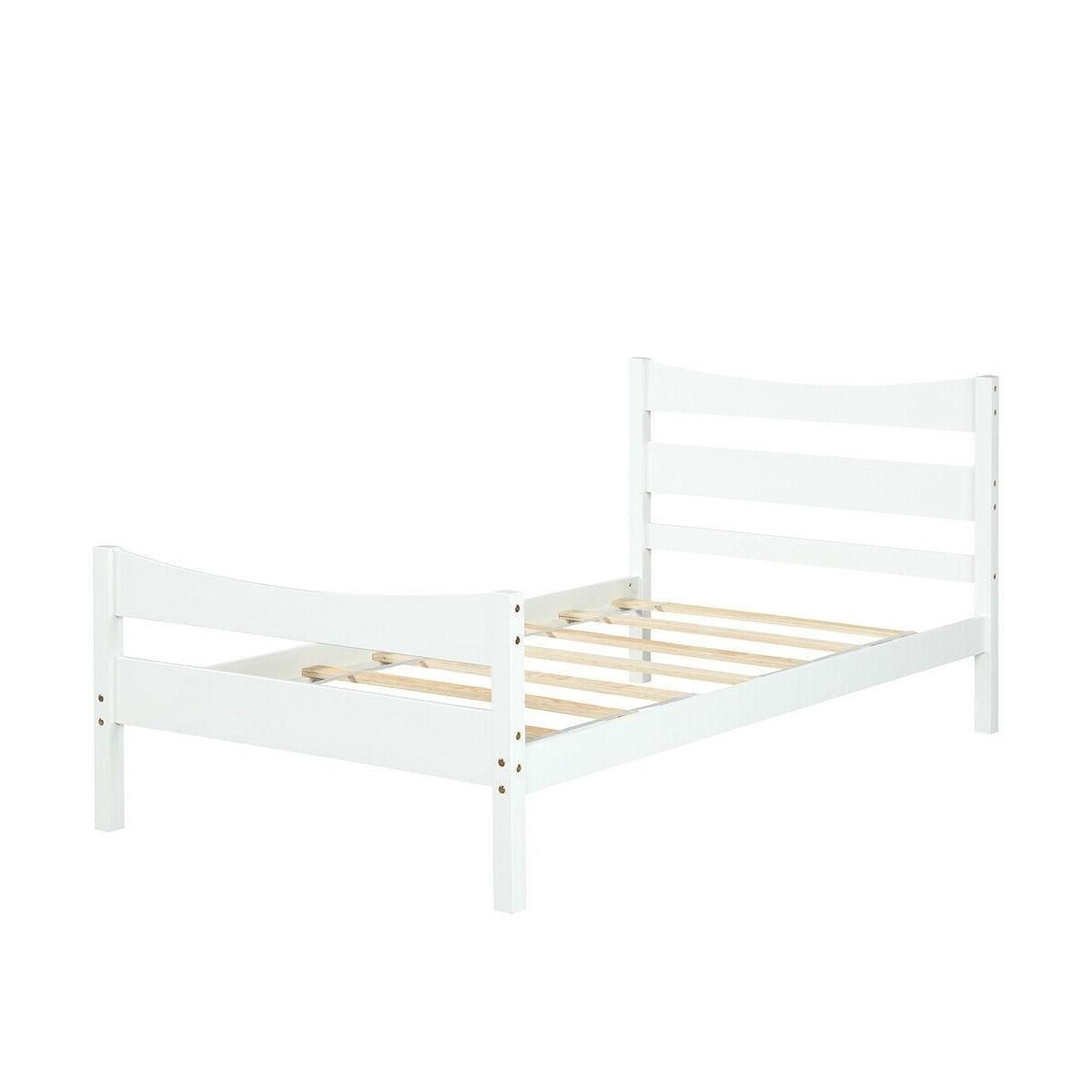 Twin size Farmhouse Style Pine Wood Platform Bed Frame in White-1