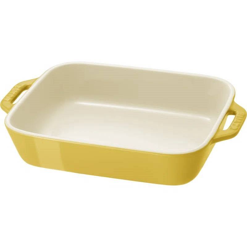 2 Piece Ceramic Stoneware Bakeware Casserole Baking Dish Set in Yellow / Ivory-1