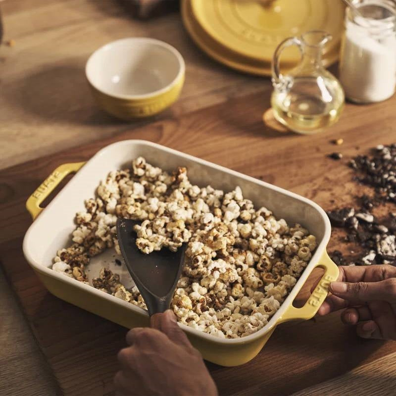 2 Piece Ceramic Stoneware Bakeware Casserole Baking Dish Set in Yellow / Ivory-2