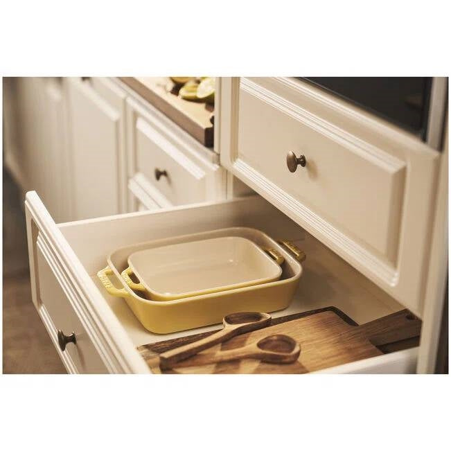 2 Piece Ceramic Stoneware Bakeware Casserole Baking Dish Set in Yellow / Ivory-3