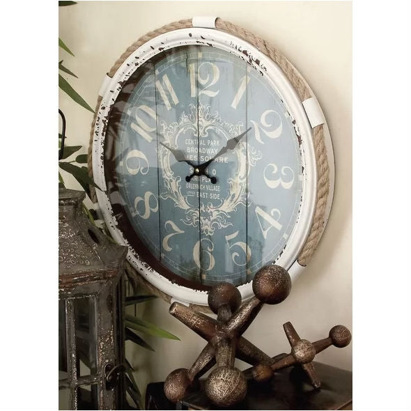 17-inch Nautical Blue Vintage Style Wall Clock-3