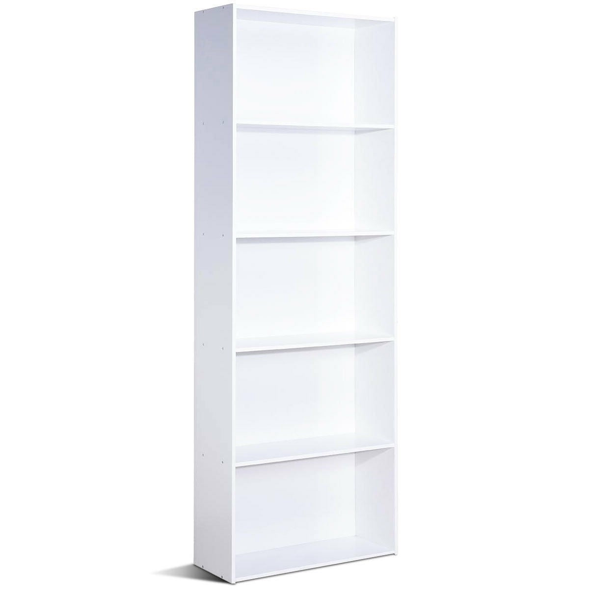 Modern 5-Tier Bookcase Storage Shelf in White Wood Finish-1