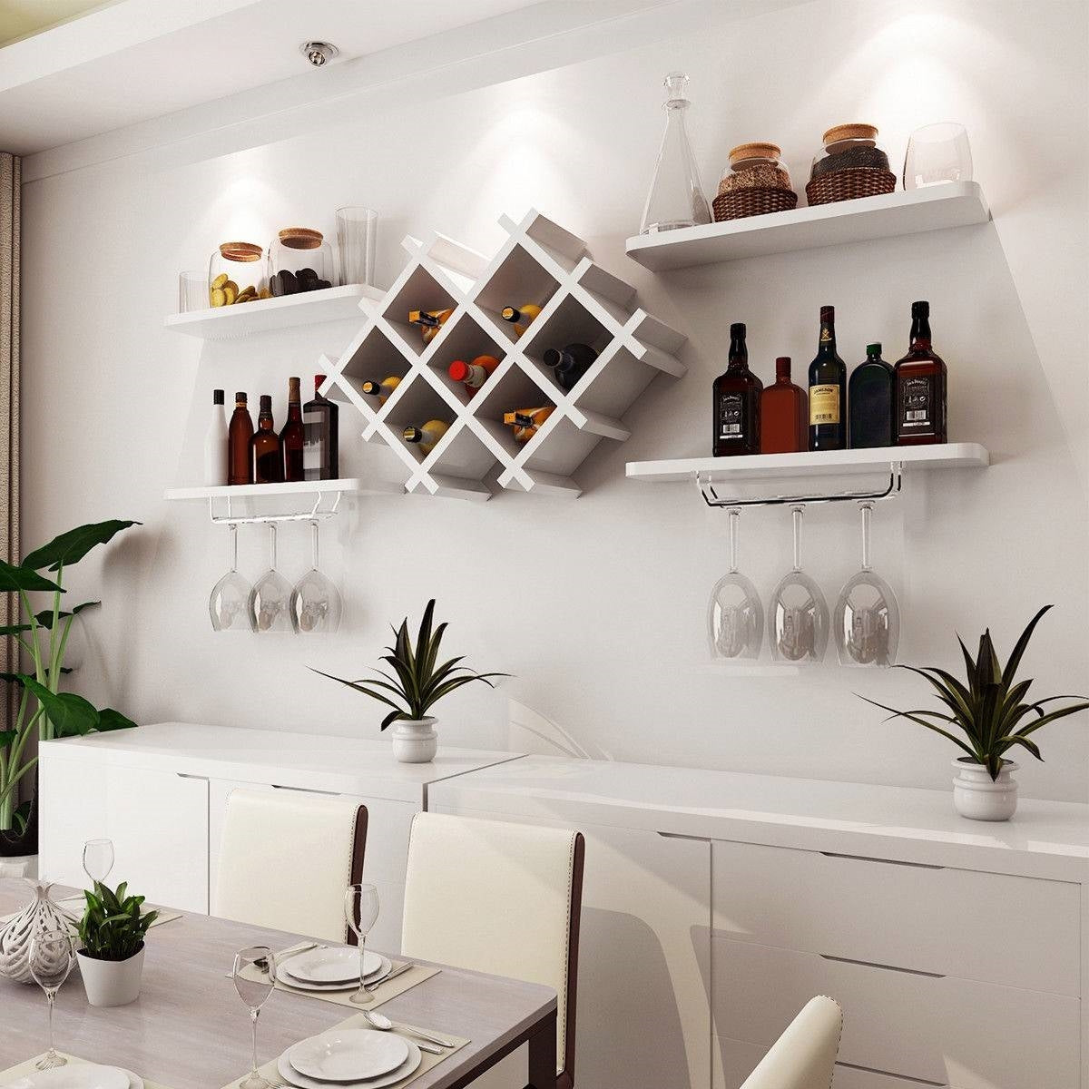 White 5-Piece Wall Mounted Wine Rack Set with Storage Shelves-2