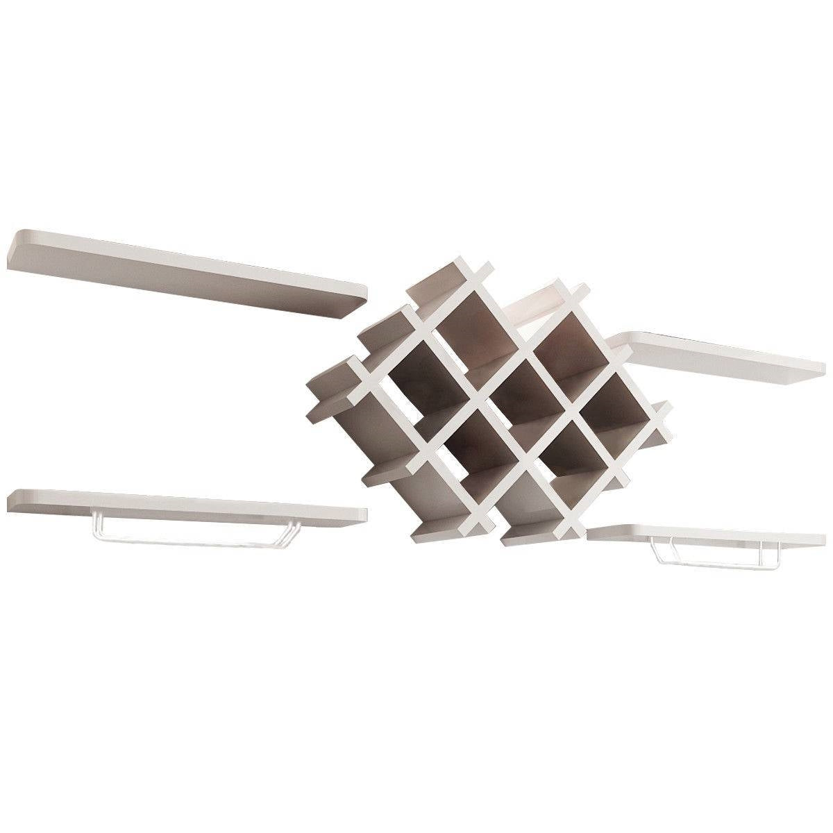 White 5-Piece Wall Mounted Wine Rack Set with Storage Shelves-3