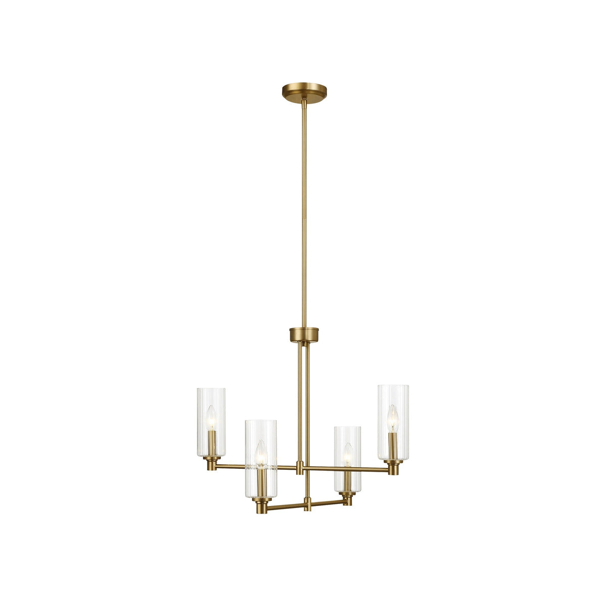 4-Light Pendant Chandelier – Clear Ribbed Glass Shades & Satin Brass Finish | Dining Room & Living Room