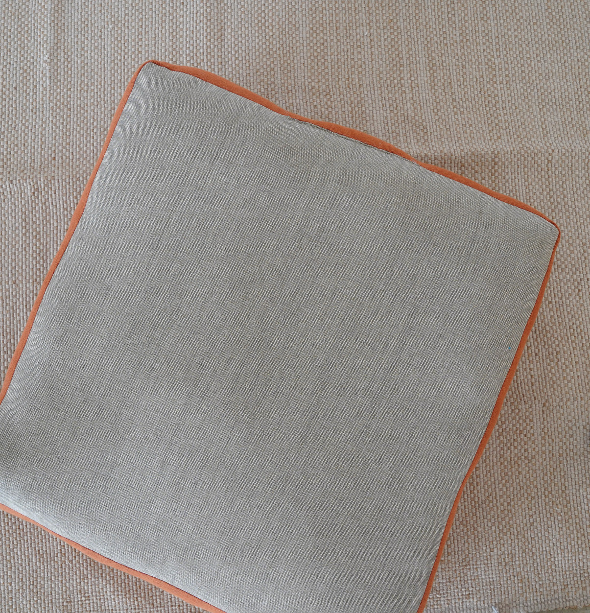 Large Floor Cushion (20x20") for Lounging & Meditation - Grey with Burnt Orange Piping - 100% Cotton - Eco-Friendly-2