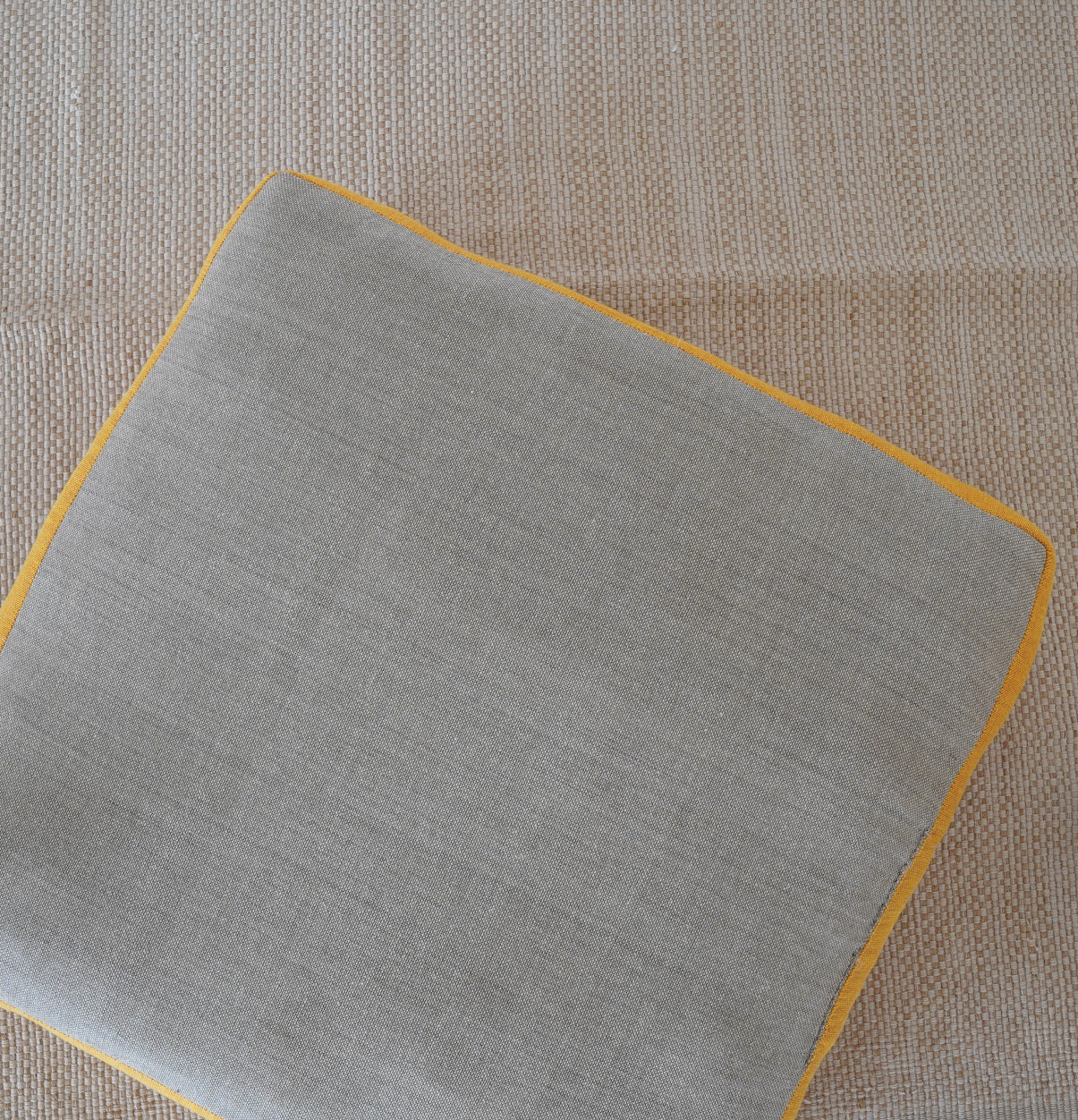 Large Floor Cushion (20x20") for Lounging & Meditation - Grey with Mustard Yellow Piping - 100% Cotton - Eco-Friendly-2